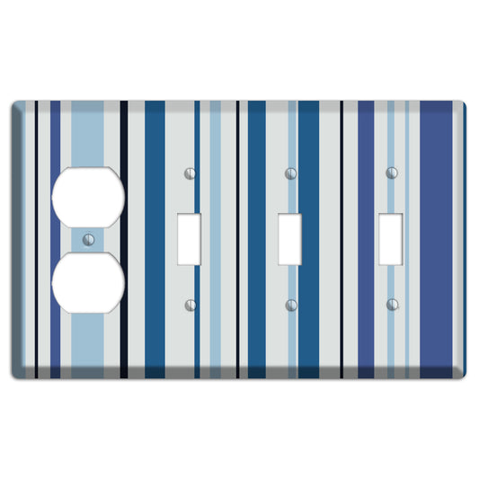 Multi White and Blue Vertical Stripe Duplex / 3 Toggle Wallplate