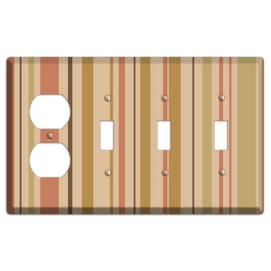 Multi Dusty Pink Vertical Stripes Duplex / 3 Toggle Wallplate