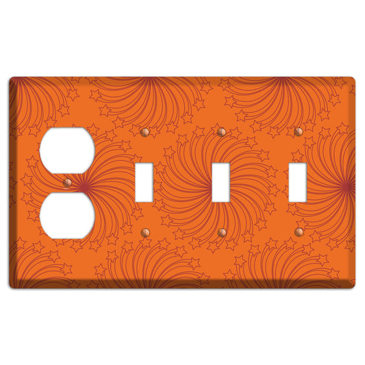 Multi Orange Star Swirl Duplex / 3 Toggle Wallplate