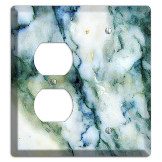 White, Green and Blue Marble Duplex / Blank Wallplate