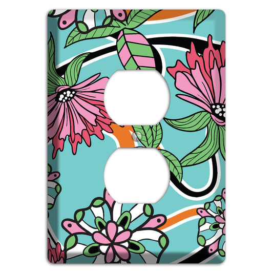 Turquoise with Pink Flowers Duplex Outlet Wallplate