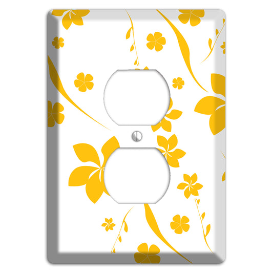 White with Yellow Flower Duplex Outlet Wallplate