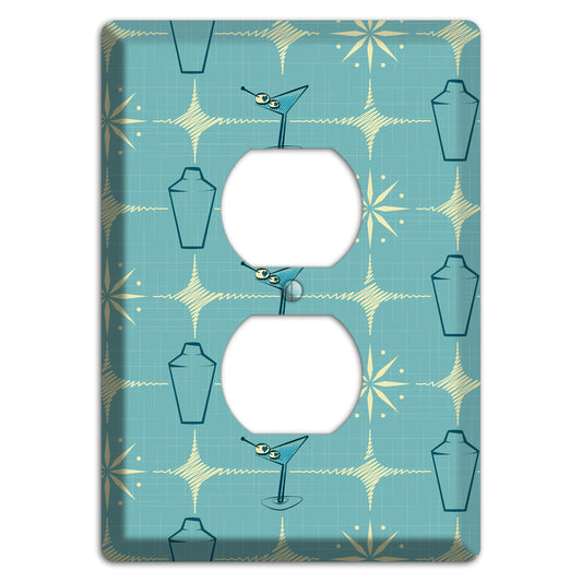 Blue Shaker and Martini Duplex Outlet Wallplate