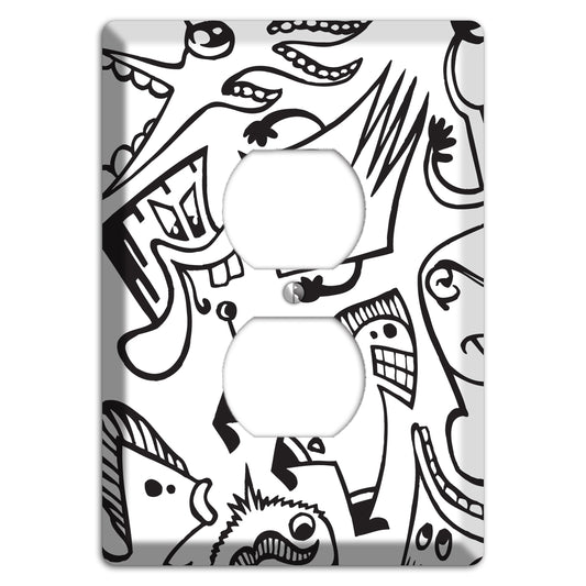 Black and White Whimsical Faces 1 Duplex Outlet Wallplate