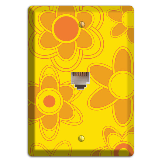 Yellow with Orange Retro Floral Contour Phone Wallplate