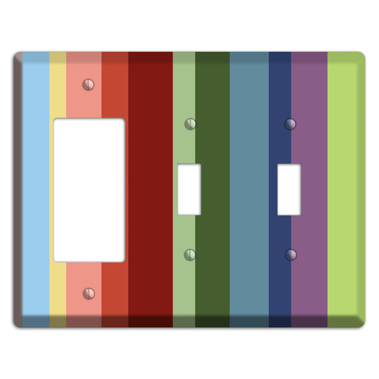 Multi Pastel Vertical Stripe Rocker / 2 Toggle Wallplate