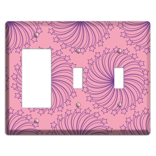 Pink with Purple Star Swirl Rocker / 2 Toggle Wallplate