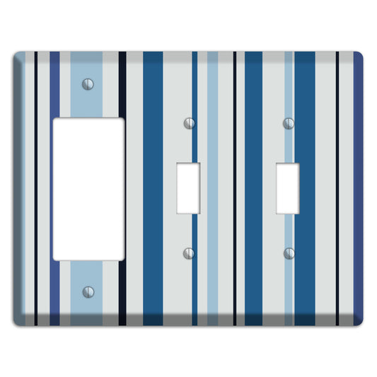 Multi White and Blue Vertical Stripe Rocker / 2 Toggle Wallplate