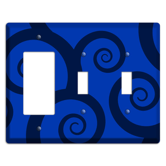 Blue Large Swirl Rocker / 2 Toggle Wallplate