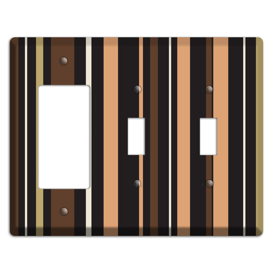 Multi Brown and Coral Vertical Stripe Rocker / 2 Toggle Wallplate