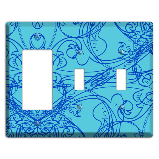 Turquoise Deco Sketch Rocker / 2 Toggle Wallplate