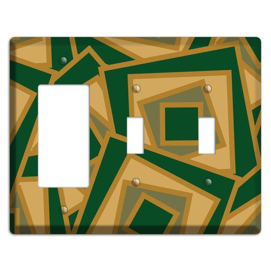 Green and Beige Retro Cubist Rocker / 2 Toggle Wallplate