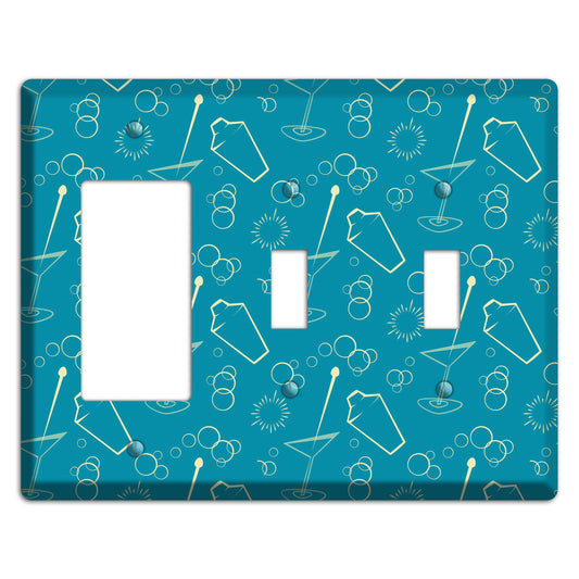 Teal Cocktail Hour Rocker / 2 Toggle Wallplate