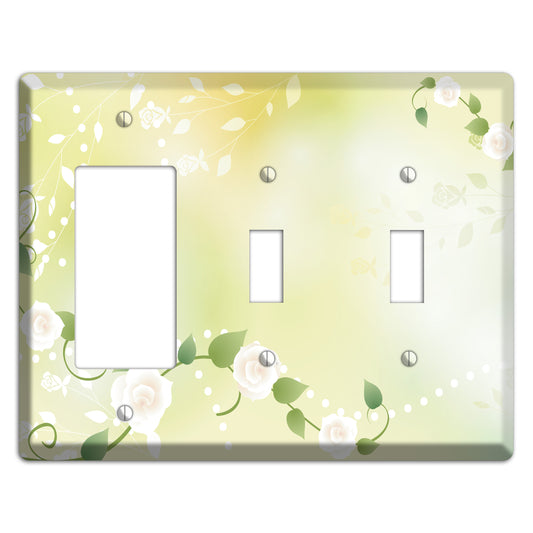 Green Delicate Flowers Rocker / 2 Toggle Wallplate