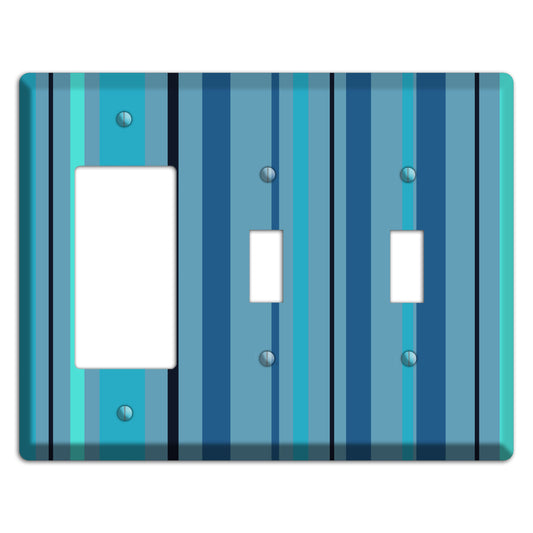 Multi Turquoise Vertical Stripe Rocker / 2 Toggle Wallplate