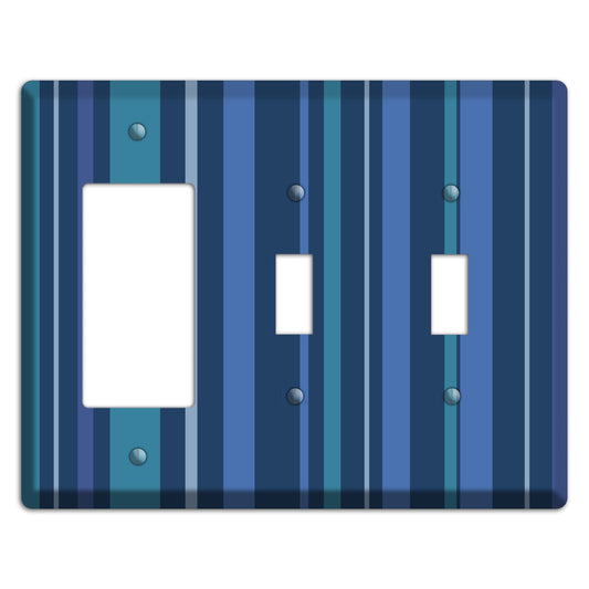 Multi Blue Vertical Stripes Rocker / 2 Toggle Wallplate