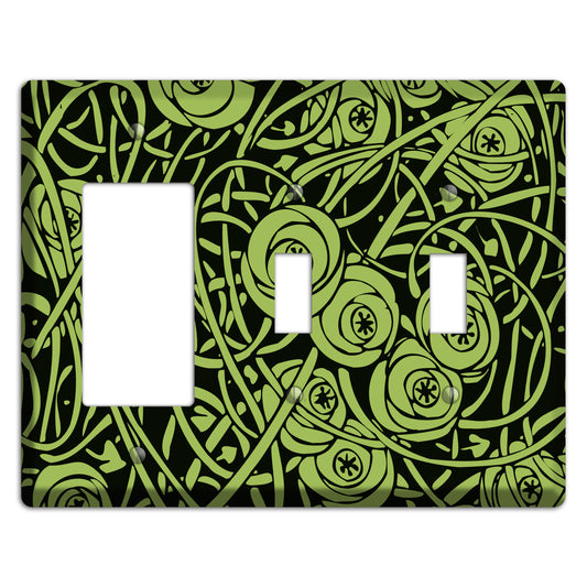 Green Deco Floral Rocker / 2 Toggle Wallplate