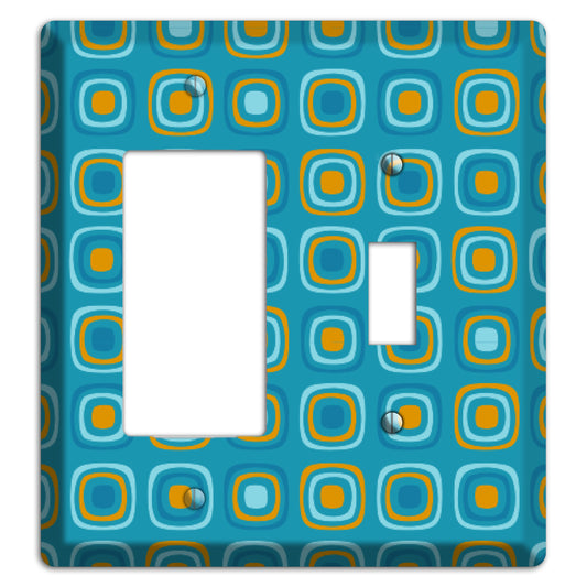 Teal and Mustard Rounded Squares Rocker / Toggle Wallplate