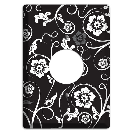 Black with White Flower Sprig Single Receptacle Wallplate
