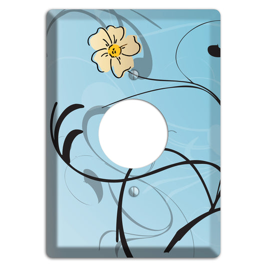 Blue Flower with Swirl Single Receptacle Wallplate