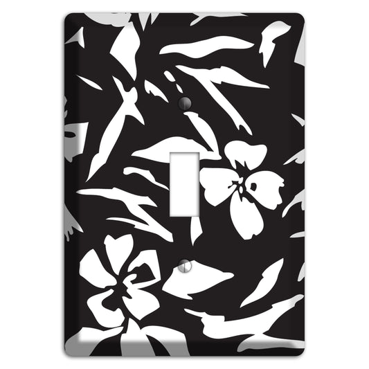 Black with White Woodcut Floral Cover Plates