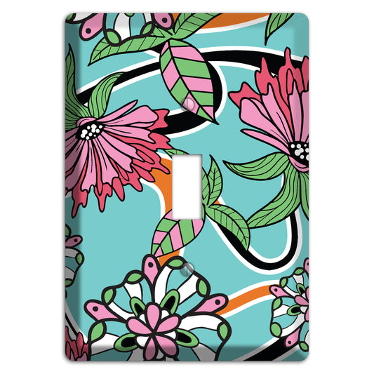 Turquoise with Pink Flowers Cover Plates