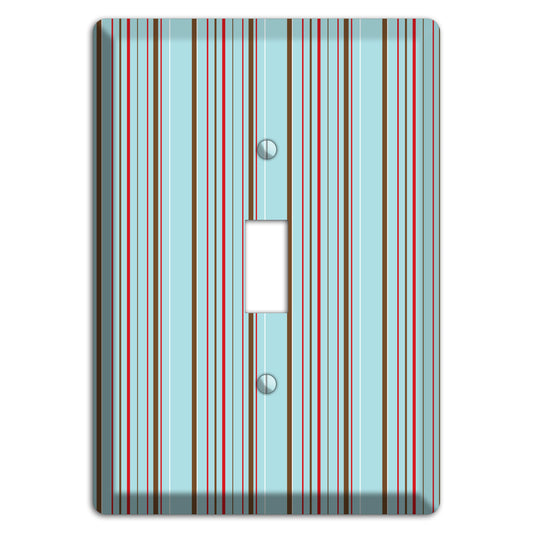 Dusty Blue with Red and Brown Vertical Stripes Cover Plates