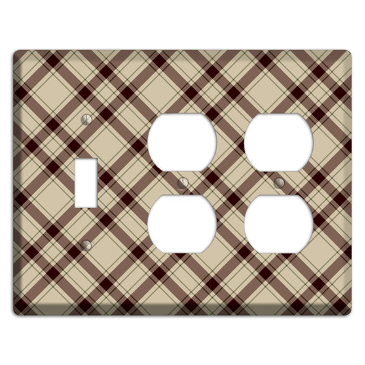 Beige and Brown Plaid Toggle / 2 Duplex Wallplate