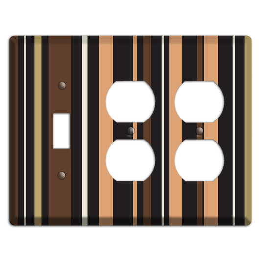 Multi Brown and Coral Vertical Stripe Toggle / 2 Duplex Wallplate