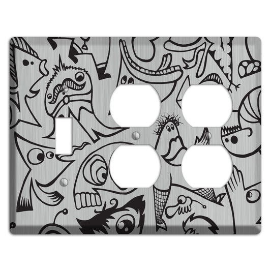 Whimsical Faces 2  Stainless Toggle / 2 Duplex Wallplate