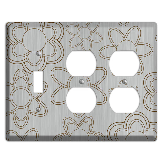 Retro Floral Contour  Stainless Toggle / 2 Duplex Wallplate