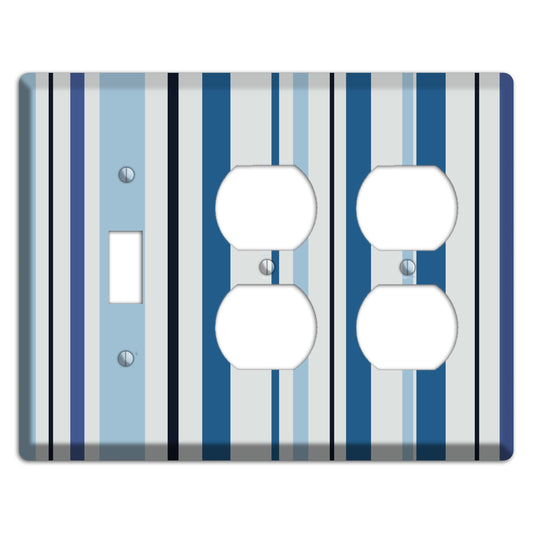 Multi White and Blue Vertical Stripe Toggle / 2 Duplex Wallplate