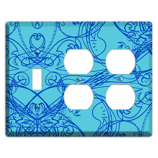 Turquoise Deco Sketch Toggle / 2 Duplex Wallplate