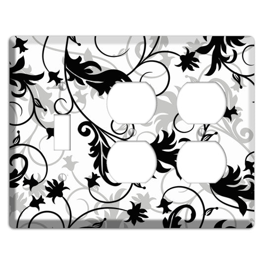Black White and Grey Victorian Sprig Toggle / 2 Duplex Wallplate