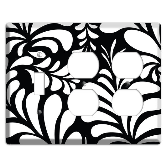 Black with White Herati Toggle / 2 Duplex Wallplate
