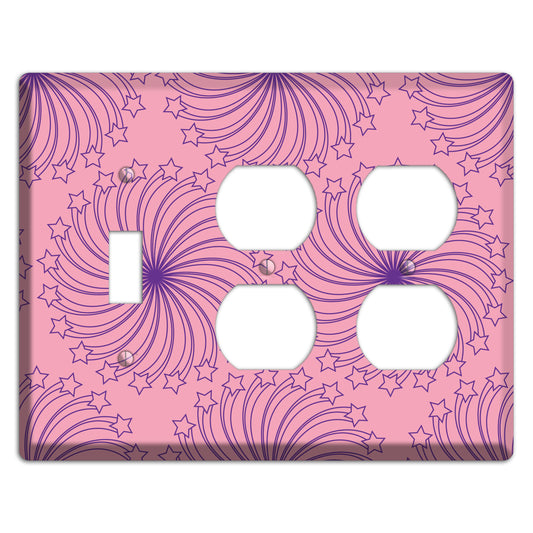 Pink with Purple Star Swirl Toggle / 2 Duplex Wallplate