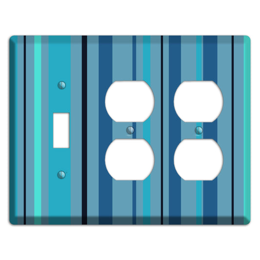 Multi Turquoise Vertical Stripe Toggle / 2 Duplex Wallplate