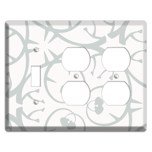 White with Grey Abstract Swirl Toggle / 2 Duplex Wallplate