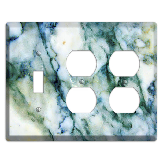 White, Green and Blue Marble Toggle / 2 Duplex Wallplate