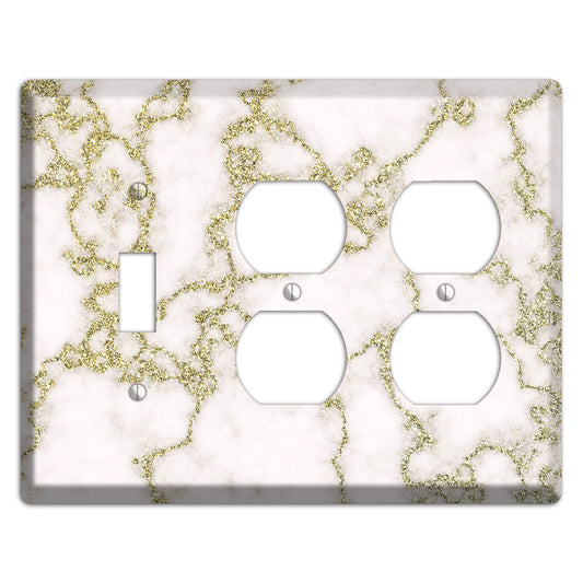 White and Gold Marble Shatter Toggle / 2 Duplex Wallplate