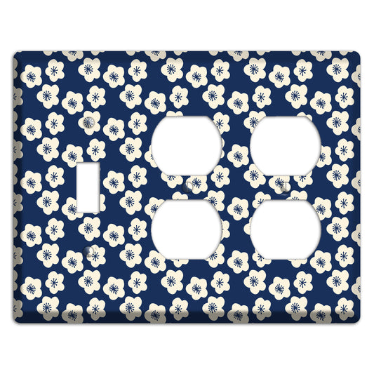Navy Blossoms Toggle / 2 Duplex Wallplate