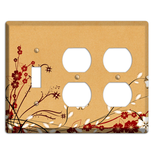 Delicate Red Flowers Toggle / 2 Duplex Wallplate