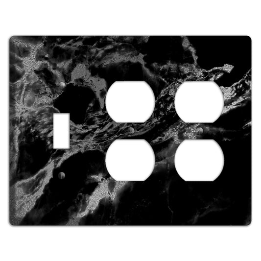 Black and Silver Marble Toggle / 2 Duplex Wallplate