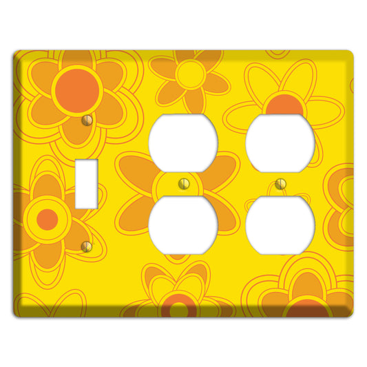 Yellow with Orange Retro Floral Contour Toggle / 2 Duplex Wallplate
