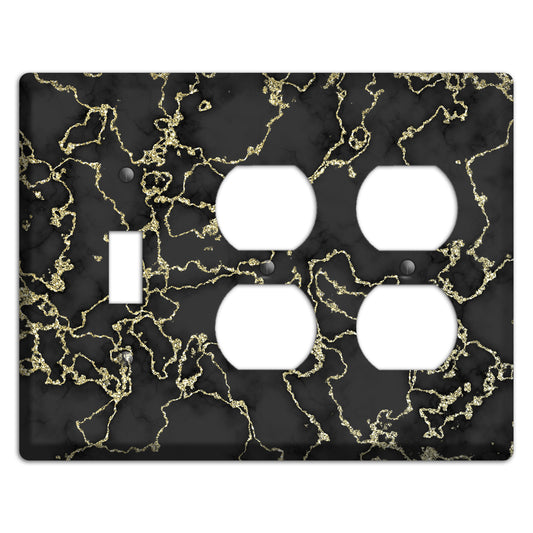Black and Gold Marble Shatter Toggle / 2 Duplex Wallplate