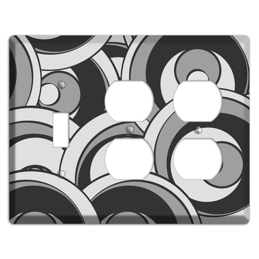 Black and Grey Deco Circles Toggle / 2 Duplex Wallplate