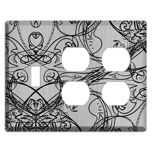 Black Deco Sketch  Stainless Toggle / 2 Duplex Wallplate