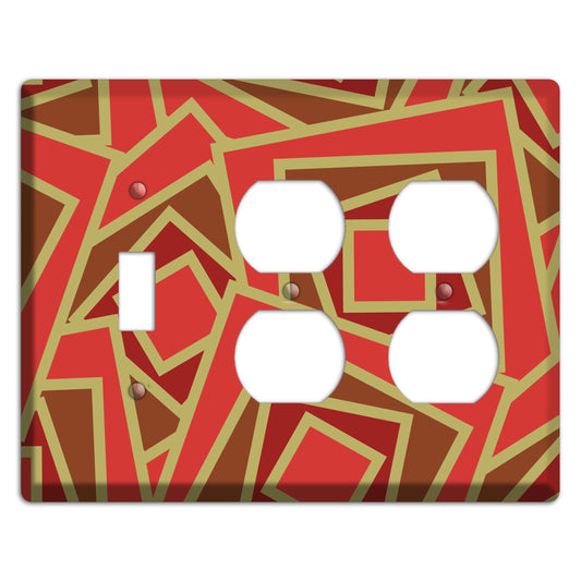 Red and Brown Retro Cubist Toggle / 2 Duplex Wallplate