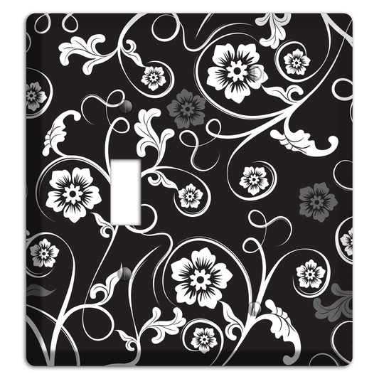 Black with White Flower Sprig Toggle / Blank Wallplate