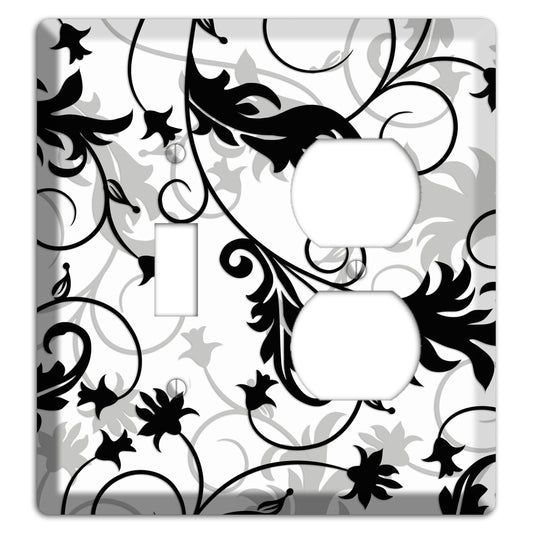Black White and Grey Victorian Sprig Toggle / Duplex Wallplate